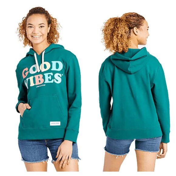 Life Is Good Tops - LIFE IS GOOD "Good Vibes" Hoodie XL Simply True Spruce Green 100% Cotton